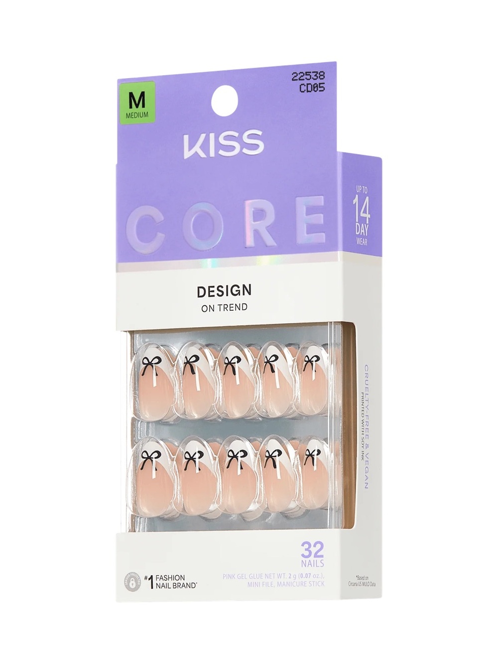 KISS Pink Press-On Nails with Black Bow Accents